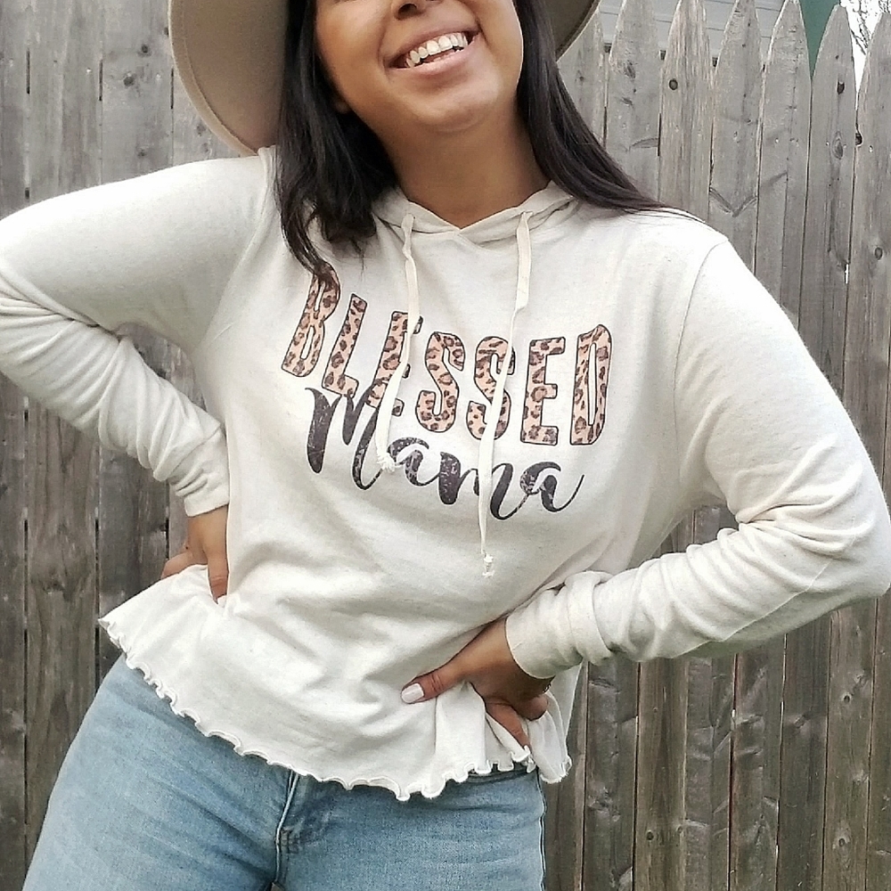 BLESSED MAMA LOGO GRAPHIC HOODIE TOP - Picture 11 of 15